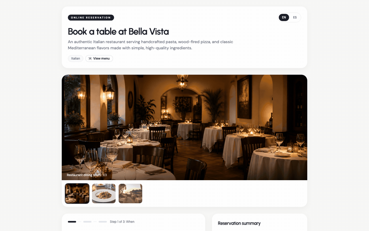 Guest booking a table on Belio in under a minute
